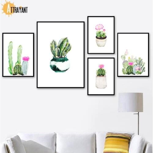 Succulents Cactus Pink Flower Wall Art Canvas Painting Nordic Posters And Prints Plants Wall Pictures For Living Room Home Decor