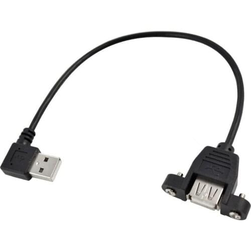 100pcs X 25CM USB 2.0 A female panel mount to USB A male left angled plug extension cable