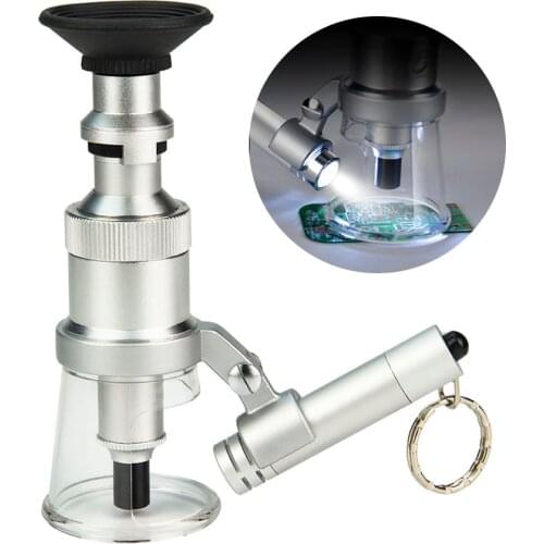 High Foot Illuminated Magnifier 50X 100X Pocket Scale Mini Microscope Textile Printing LED Magnifying Glass DIV 0.01mm 0.005mm