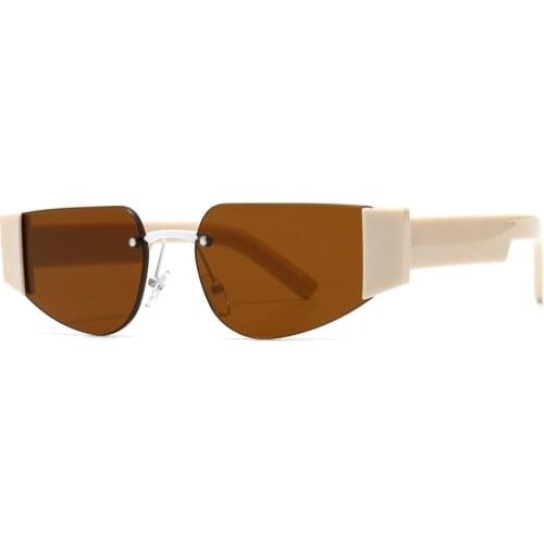 Veshion Beige Retro Rimless Sunglasses Women Cat Eye Half Frame Square Sun Glasses Male Female Frameless 2021 Summer Style