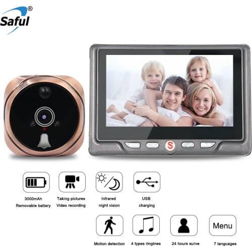 Saful Digital Peephole Video Camera Door Bell Video-eye with TF Card Taking Photo Door Peephole Viewer Monitor for Home