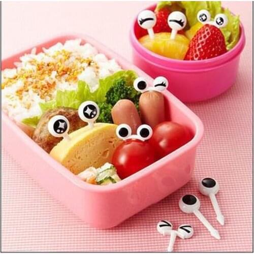 10pcs/set Cute Eyes Fruit Fork Plastic Fruit Pick Kids Bento Lunch Snack Cake Dessert Food Toothpick Kitchen Tableware Decor
