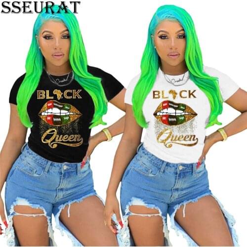 SSEURAT Women Summer Letter Print O-neck Short Sleeve T-shirt Fashin Classic Tee Tops