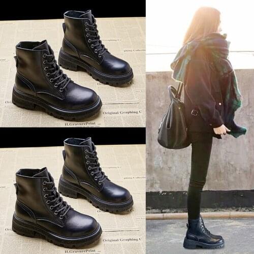 Genuine Leather Chunky Shoes Woman Booties Black Boots Women Heels Rubber Ankle Boots Female Nice Platform Heels Women Shoes Pop