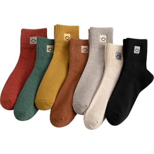 Womens/Mens Cotton Smiley Socks Embroidery Cartoon Cute Solid Breathable Socks Soft Harajuku Casual Black Smile Funny Socks