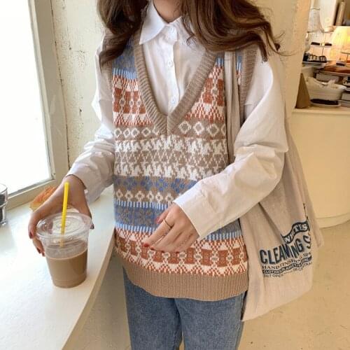 Women Sweater Waistcoat Vest Jacket Autumn Winter Layered Wear Japanese New Sweater College Style V-neck Knitted Vest for Girl