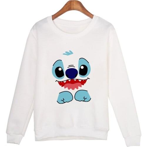 Disney Women Spring And Autumn Cartoon Loose Sweatshirt 90S Girls Stitch Print Fashion Pullover Female Clothes Dropship Shirts