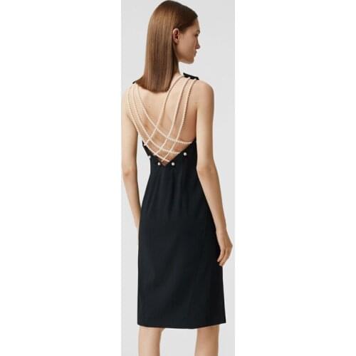 Free Shipping Wholesale Womens Dress Black Pearl Spaghetti Strap Backless Sexy Celebrity Boutique Cocktail Party Bandage Dress