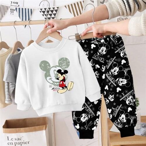 Minnie Mickey Clothing Set Spring Autumn 2Pcs Cartoon Long Sleeve T-shirt+Pants Suits Round Neck Girls Pullover Sweatshirts