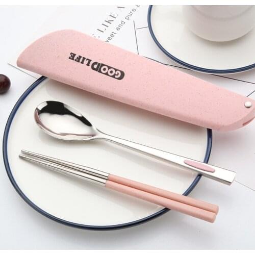 30pcs/lot Stainless Steel Korean Dinnerware Set Wheat Straw Cutlery Set Portable Outdoor Travel Picnic Kids Tableware Dinner Set