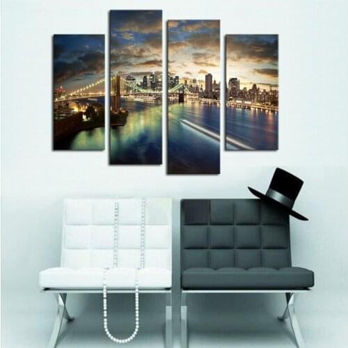 4 Pcs Wall Painting Mondern City Tall Bridge View Painting Canvas Wall Art Picture Home Decoration Printing On Canvas Unframed