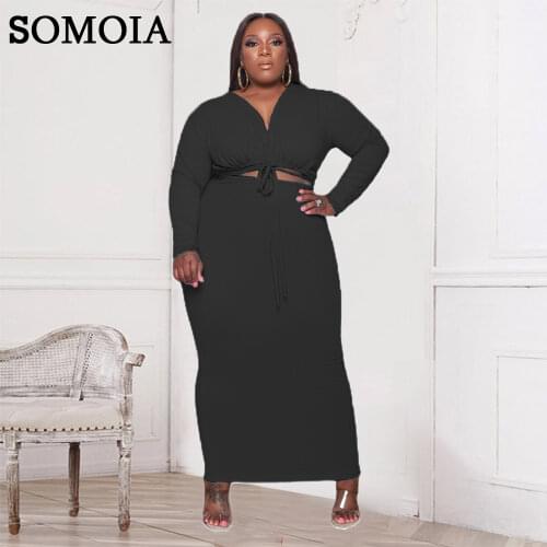 4XL Vintage Sexy Hollow Waist Dress Plus Size Women Clothing Temperament Lace Up V Neck Long Dress Ribbing Dresses Wholesale