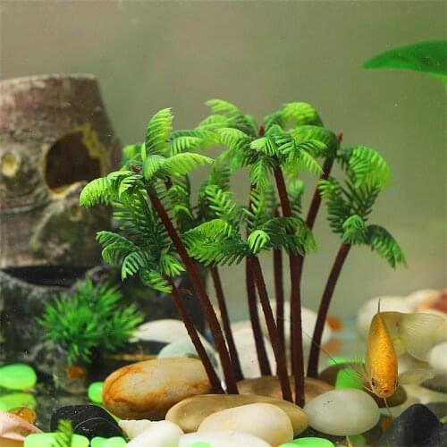 5Pcs Coconut Palm Tree Decor Simulation Plastic Bonsai Crafts Landscape DIY Decor Miniature Plants for Fish Tank Pond Aquarium