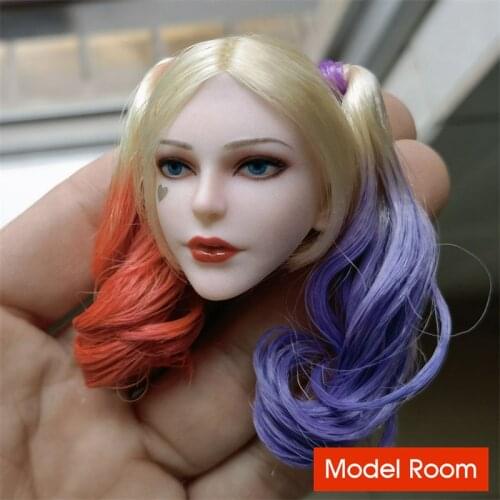 1/6 Blue Eyes Joker Queen Head Sculpt Babyface BF01 PVC Female Clown Soldier Head Carving Fit 12'' Action Figure Body