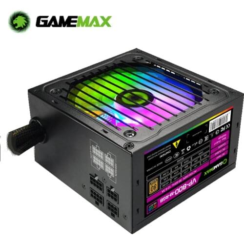GameMAX Power Supply RGB PSU True Rated 800W Semi Modular 80 Plus Bronze RGB ATX PC Case Power Supply for Computer VP-800-M-RGB