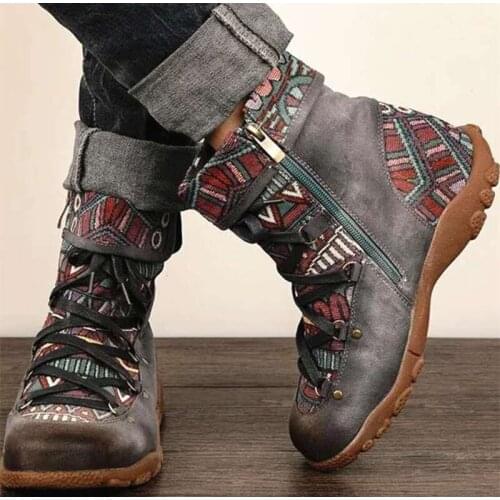 Bohemian Vintage Style Motorcycle Boots Women Spring Fall Real Leather Ankle Boots Ladies Shoes Woman Booties