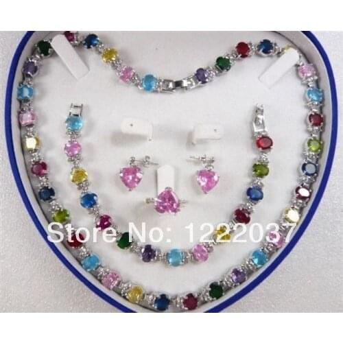 Wholesale Multicolor Zircon Link Bracelet/ Earrings /Ring / Necklace Set