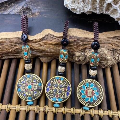 Keychain Jewelry Brass Nepal Retro Car Keychain Bodhi Key Pendant Ping An Brand Bag Ornament Handmade Chain Pendant Jewelry