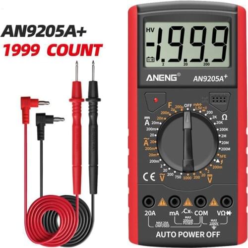 Aneng An9205a+True-rms Digital Multimeter Transistor Tester Capacitor Tester Automotive Electrical Capacitance Meter Temp Diode