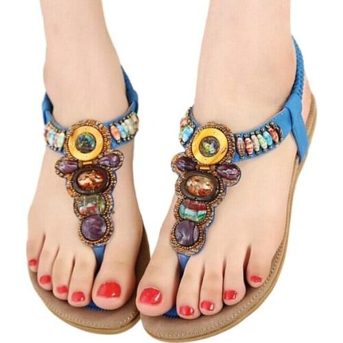 DEPKSLY 2020 Bohemian Women Sandals Gemstone Beaded Slippers Summer Beach Sandals Women Flip Flops Ladies Flat Sandals Shoes