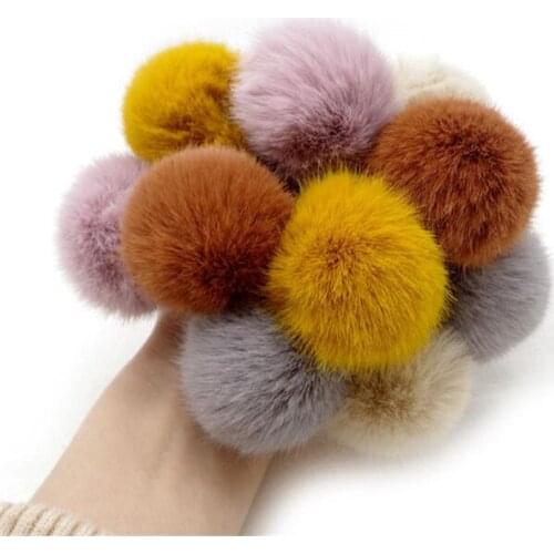 Girls Winter Colorful Fluffy Ball Pom Pom Hair Tie Band Ponytail Holder Hair Ropes Hair Rope Hair Accessories