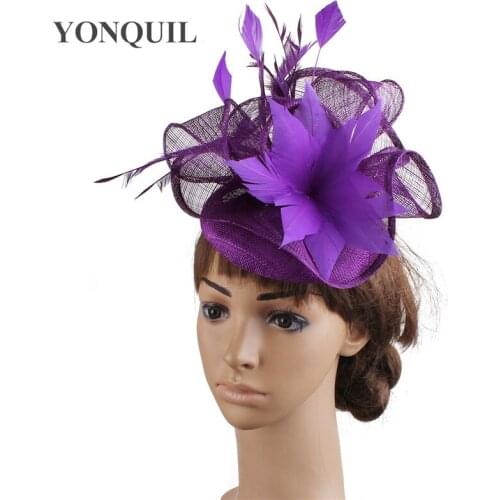 Elegant Ladies Party Fascinators Fedora Hat Feather Flower Race Chapeau Headbands Events Hair Accessory Cocktail Headwear MYQ109