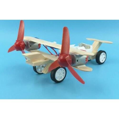 Kids Assembling DIY Electric Taxiing Aircraft Model Toys Wooden Airplane Dual Motor Biplane for Children Education Science Gift