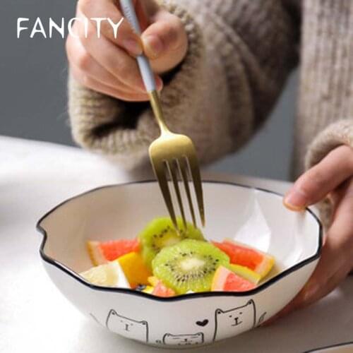 FANCITY Japanese cute ceramic dish plate creative personality tableware combination household fish plate rice bowl soup bowl
