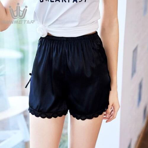 Fau Silk Satin Sleep Bottoms Summer Sexy Lace Women Loose Elastic Waist Pajama Pants Sleepwear Shorts Lingerie Pajama Shorts
