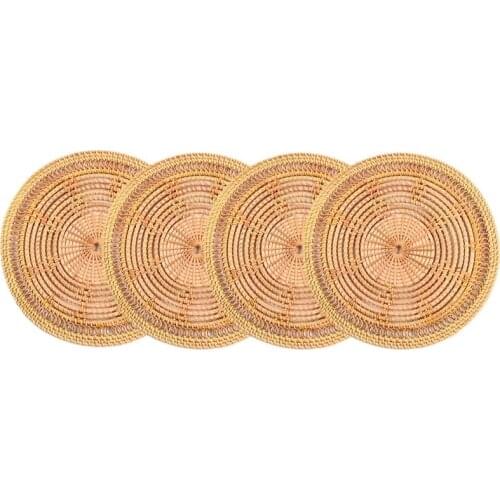 HOT-4 Pcs Handmade Rattan Placemat,Round Placemat,Rattan Decoration,Wicker Placemat,for Dining Table,Wedding,Party,BBQ,Etc