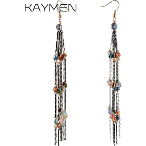 KAYMEN Unique Design Handmade Chains Drop Dangle Earrings for Women Fashionable Fish Ear Hook Crystal Earrings Party Jewelry