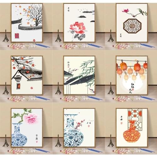Chinese Harmony Painting By Numbers For Adults Kits Hand Painted Decor Drawing Canvas DIY Oil Coloring Paint Picture By Numbers