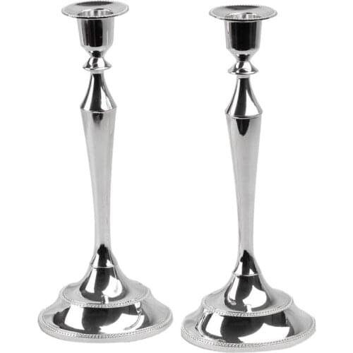 Taper Candle Holder,Metal Candle Holder,Gold Candlestick Candle Holder Wedding Event Candelabra Candle Stand,Set Of 2,Silver