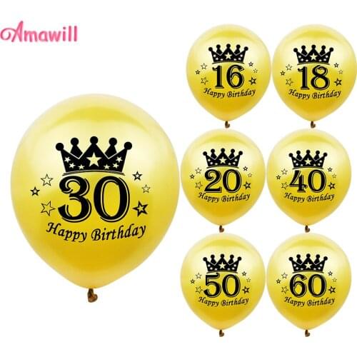 AMAWILL 18th 20th 40th 50th 60th letters latex ballloons adult birthday party decorations black gold helium ballon home decor