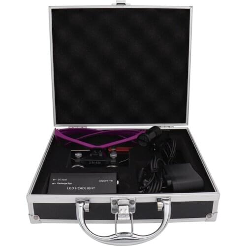2.5x420mm Purple Dental Loupe Magnification Binocular Dental Magnifier Surgery Surgical Magnifier 5W Headlight