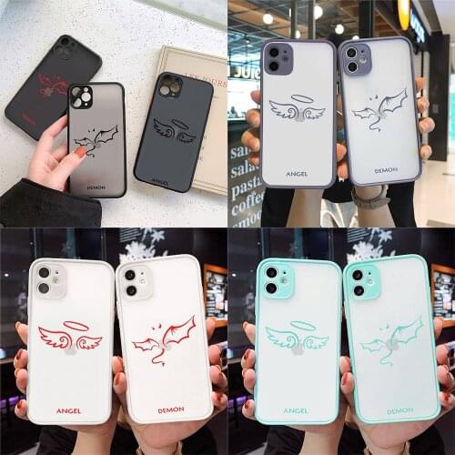 Friends Demon Angel Wing Couple BFF Cartoon Phone Case For iphone 12 11 7 8 plus mini x xs xr pro max matte transparent cover