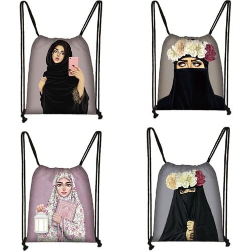 Muslim Islamic Gril Eyes drawstring bag women fashion storage bag shopping bag teenager girls bookbag Hijab Face girll backpack