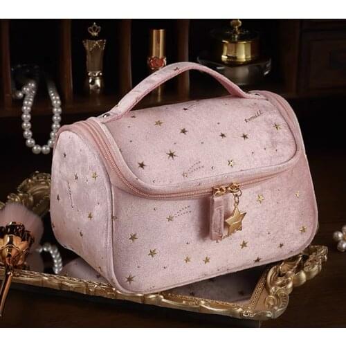 Cosmetic Bag Travel Set Makeup Organizer Women Toiletry Bag Velvet Big Capacity Luxury Storage Bag Pink Blue Makeup Pouch