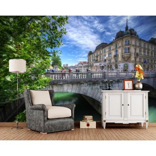 Papel de pared Houses Rivers Bridges Fence city photo Building wallpaper,living room sofa TV wall bedroom kitchen cafe murals