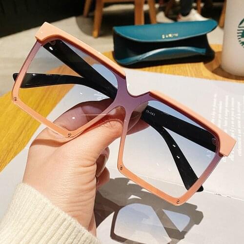 Vintage Double Color Frame Square Gradient Sunglasses For Women New Brand Oversized Sun Glasses Female Elegant Rivet Shades