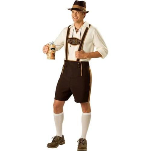 Oktoberfest Costume Set M-XXL Adult Men Germany Traditional Beer Festival Bavarian Cosplay Costumes Halloween Top Pants C55660AD