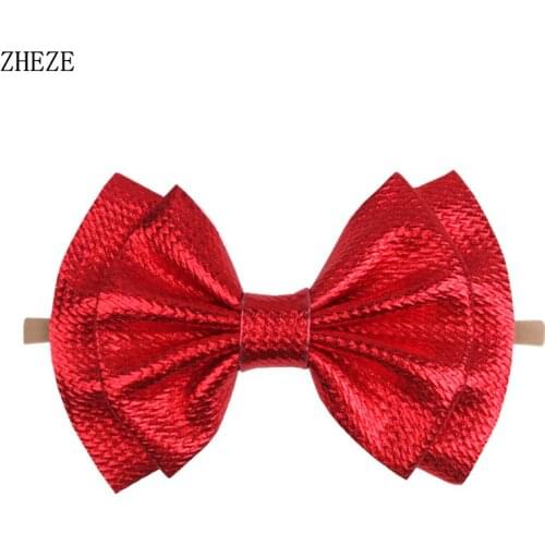 10Pcs Popular Metallic Waffels Headband For Baby Double Layer Bow Hairband Girls Elastic Hair Band Kids Festival Accessories