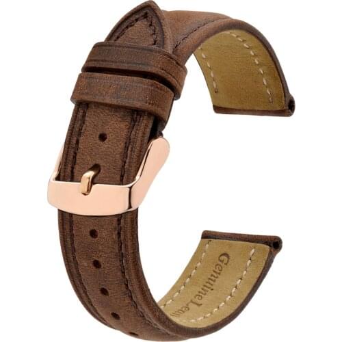 Anbeer Watch Strap 18mm 20mm 22mm Vintage Crazy Horse Leather Replacement Bracelet Stainless Steel Buckle