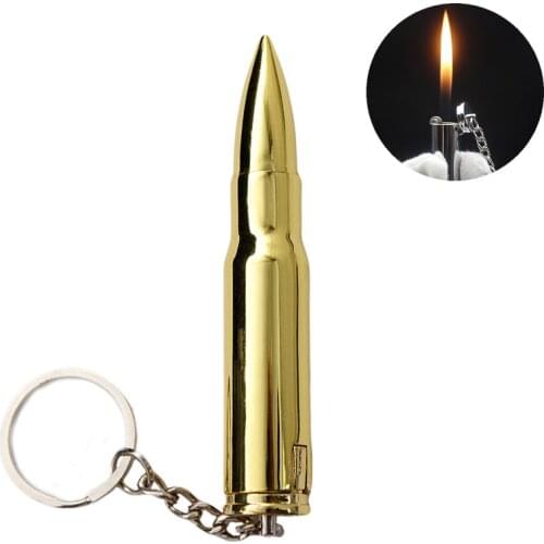 Cigarette Gas Lighter Flint Grinding Wheel Lighter Bullet-Shaped Rechargeable Butane Cool Metal Keychain Lighter Mini Portable