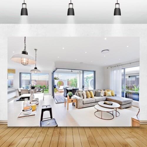 Modern Room Decro Interior White Bright Cozy House Sofa Desl Light Photo Backdrops Photo Backgrounds Photozone Photophone Props