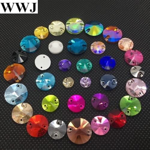 Link 2 All Size&Colors Rivoli Sew On Stone Flatback 2holes 8,10,12,14,16,18mm Round Glass Sewing Crystal Beads Dress Making