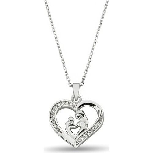 Tek My Style Jewelry Rhodium Plated Silver Heart Mother and Child Pendant