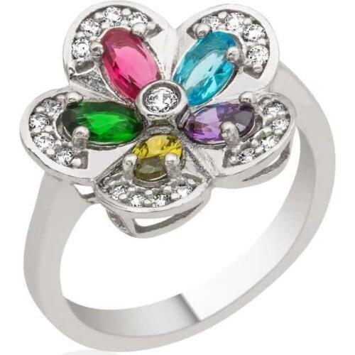 Tevuli 925 Sterling Silver Color Cubic Zirconia Flower Ring