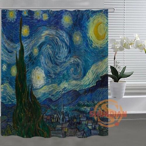 Van gogh starry night Custom Shower Curtain Bathroom Fabric For Bathroom Decor Bathroom Curtain Acceptable Custom Bath screens