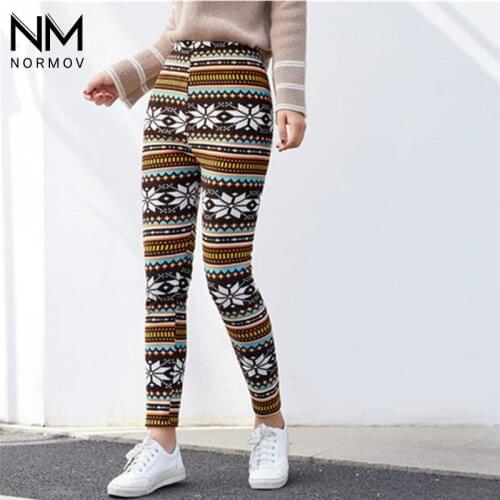 NORMOV Winter Printed Leggings Women Plus Velvet Thick Solid Warm Leggings High Waist Large Size Leisure Cold Resistance Legging